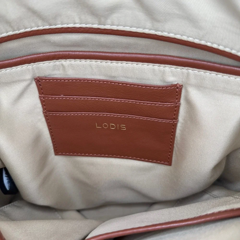 Lodis Pippa Backpack Cream Jute Cotton Tan Leather Trim Zip Top Bat